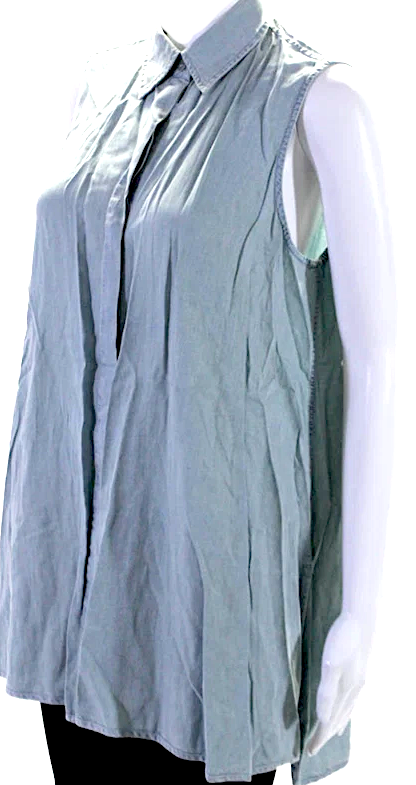ACNE Studios Sweden. Blue Chambray Collared Sleeveless Button Down Shirt