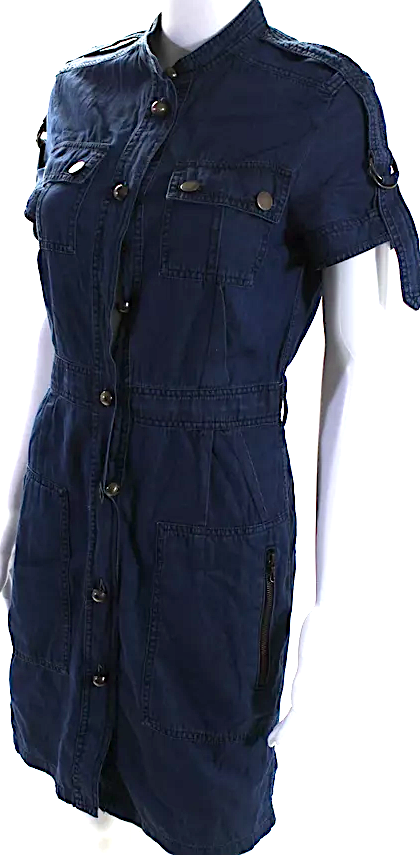 Lanvin Paris. Acne Studios Collab.  Blue Cotton Chambray Crew Neck Short Sleeve Denim Shirt Dress