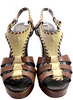 Henry Beguelin Paris. Handmade Brown Leather Open Toe Ankle Strap Platform Shoes Size 7.5