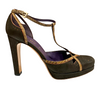 PRADA ITALY. Dark Brown Leather Ankle Strap Pumps 37.5