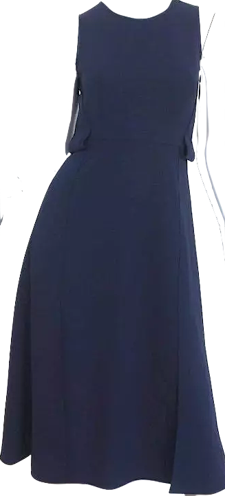 Whistles UK. Navy Crepe Sleeveless Belted Midi Dress