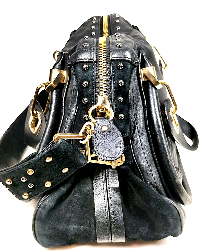 CHLOE PARIS. Rare Limited Edition Studded Bag/Strap Black Leather Shoulderbag/Handbag