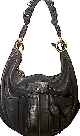 YOHJI YAMAMOTO JAPAN. Y's Black Leather Trim Drawstring Top Handle Grey Bucket Bag Handbag