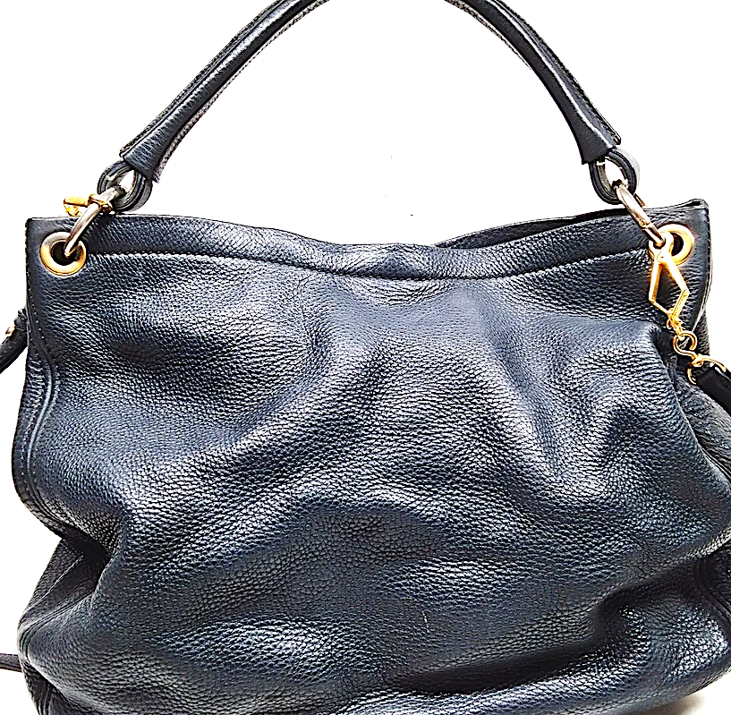 Miu Miu Italy. Dark Slate Gray Pebbled Leather Shoulder Bag