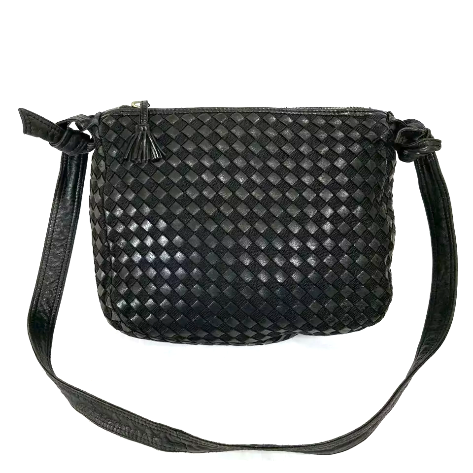 BOTTEGA VENETA Italy. Black Canvas Shoulder Bag