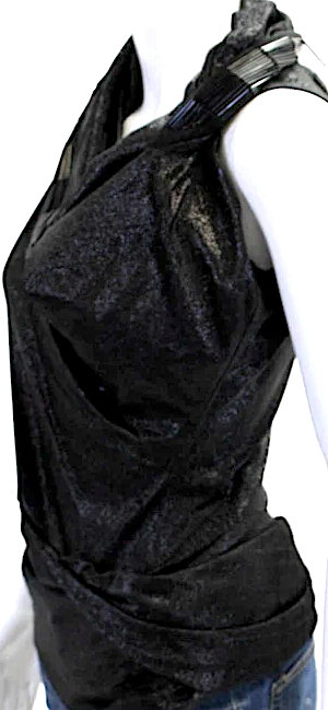 Rick Owens Paris. Black Metallic Knit Sleeveless Beaded Trim Top