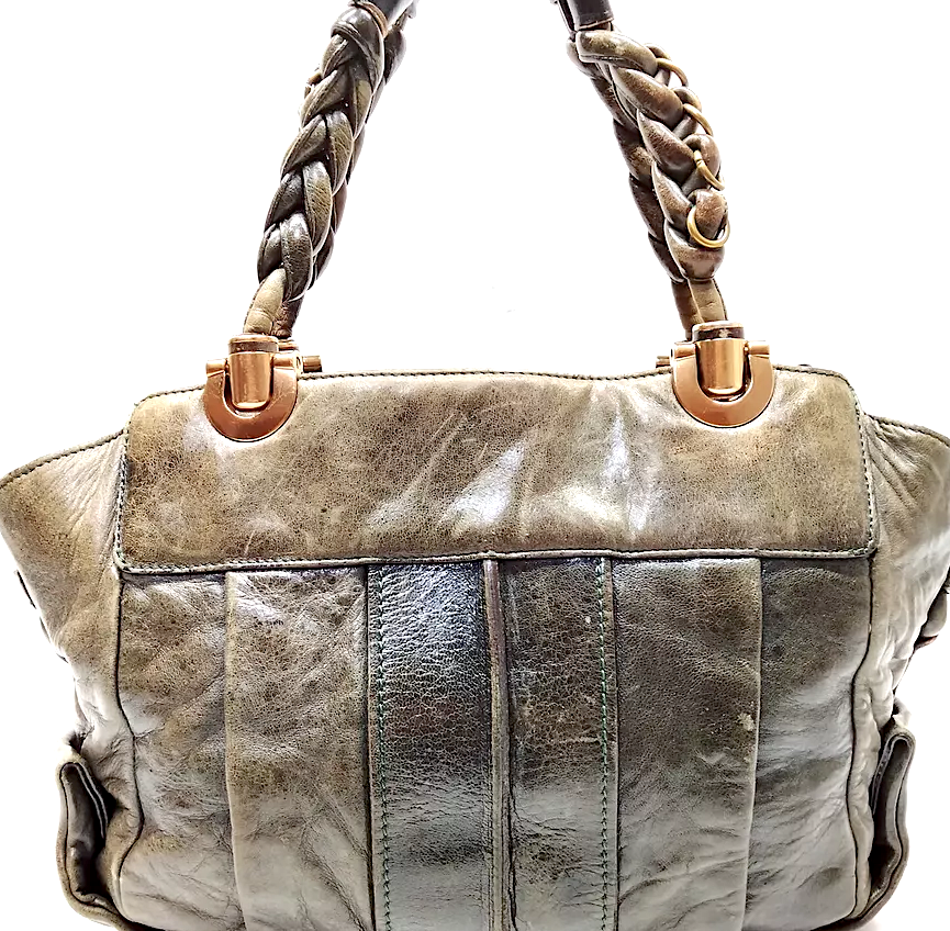 Chloe Paris. Distressed Green/Brown Tone Distressed Lambskin Leather Shoulderbag