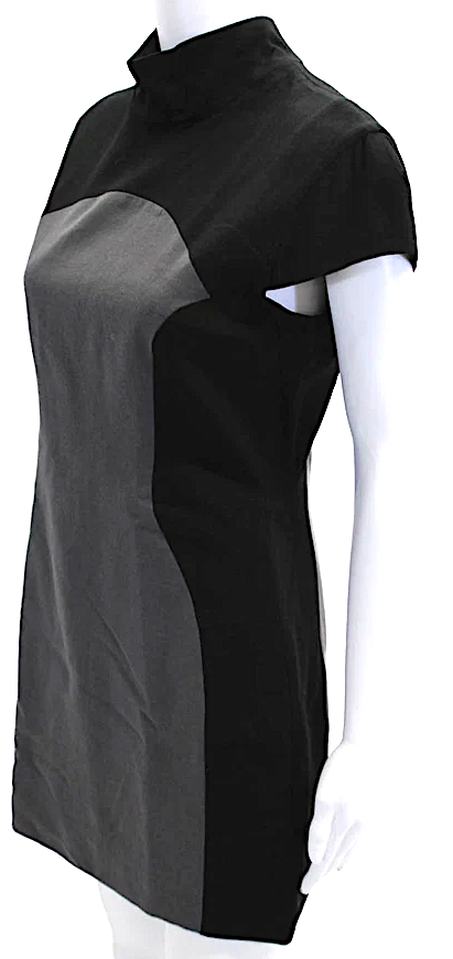 Gareth Pugh UK. NEW W/TAGS. Black/Gray Back Zip Short Sleeve Mock Neck Mini Dress