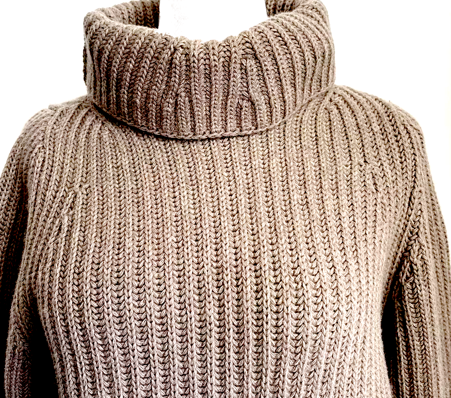 Haider Ackerman Belgium.  Beige Chunky Pockets Sweater Mixed Material Turtleneck