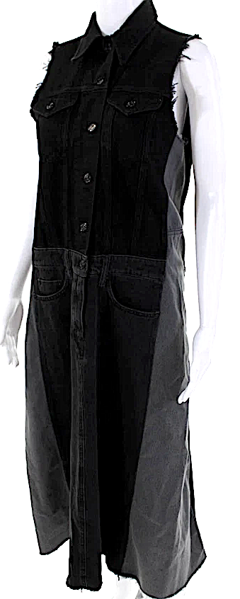Maison Margiela MM6 Paris. Black Grey Denim Half Button Down Dress w/Back Pockets