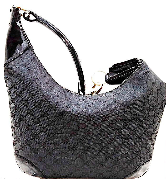 Gucci Italy. Black Canvas/Leather Vintage Shoulder Bag