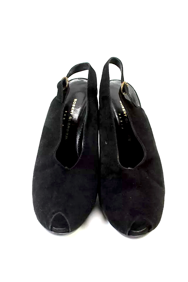 Robert Clergerie Paris. Black Peep Toe Slingback Pumps Black Suede Size 10