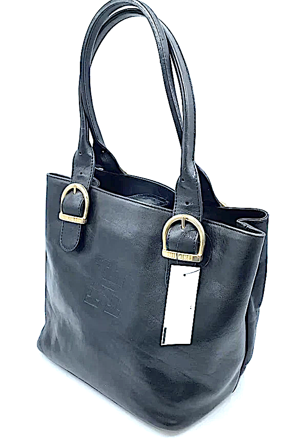 HIROFU Japan. Black H Logo Medium Size Lambskin Leather Shoulder Bag / Tote Bag