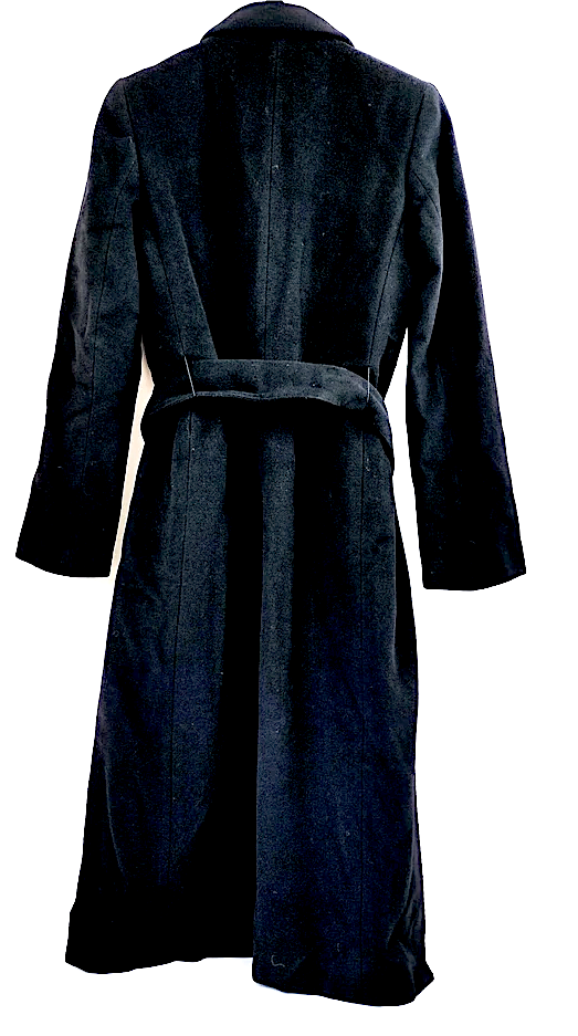 Gucci Italy. Black Wool, Cashmere Belted Overcoat w/Gucci Garment Bag