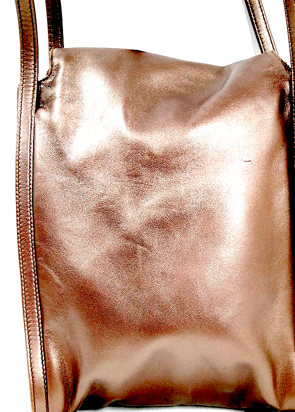 LOEWE MADRID. Brown/Bronze Leather Messenger Style Shoulder Bag