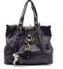 CHLOE PARIS. Black Leather Shoulder Bag / Tote Bag Handbag With Horse & Horseshoe Charms