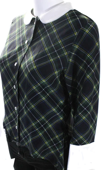Meryll Rogge Belgian. NEW W/TAGS. Blue/Green Layered Collar Plaid Crepe De Chine Blouse 2025 Paris ANDAM Grand Prize Winner!