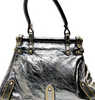 Fendi Italy. Distressed Black Leather Shoulderbag / Handbag w/Zucca Logo Interior