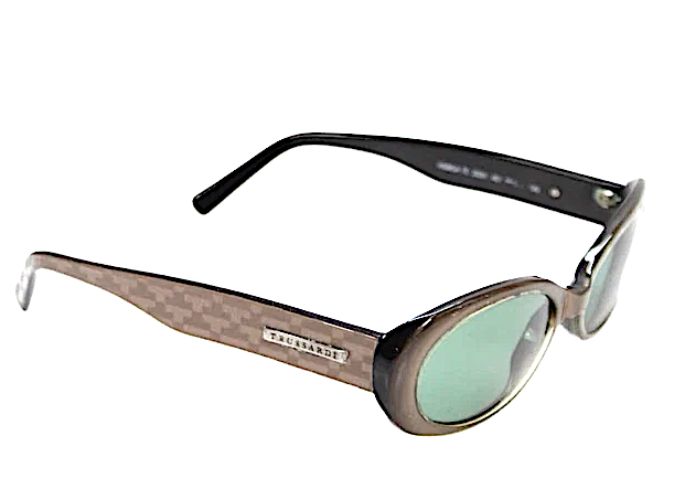 Trussardi Italy. Designer Round Gray Metallic Framed Geometric Detail Sunglasses