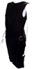 Gucci Italy. Black Viscose Crew Neck Embellished Drape Sleeveless Bodycon Dress