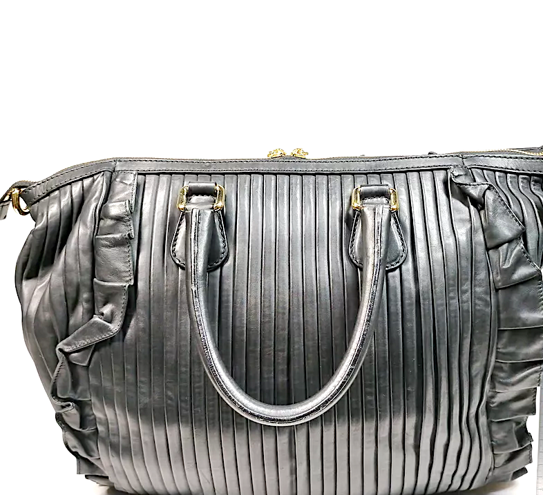 Dolce&Gabbana ITALY. Black Leather Pleats Large Shoulderbag/Handbag/Tote