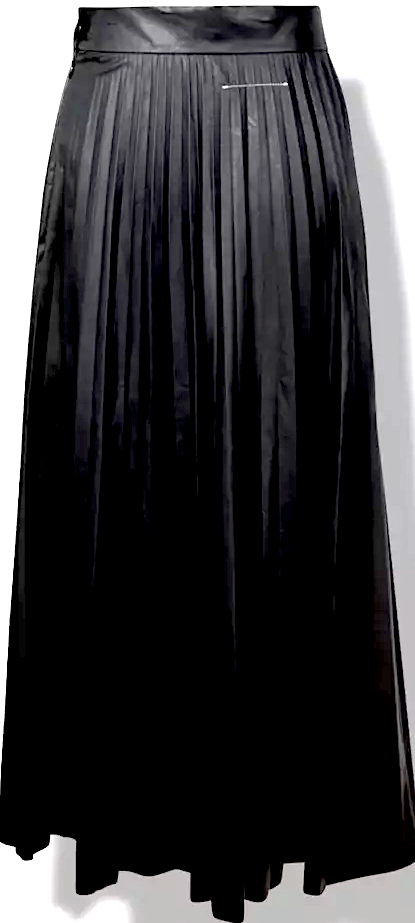 Maison Margiela Paris. NEW W/O TAG Black Pleated Faux Leather Pleated Midi Skirt