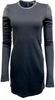 BLK DNM Stockholm/NYC. NEW W/TAG.  Black Virgin Wool Blend Long Sleeve Leather Trim Dress