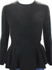 Miu Miu Italy. Black Long Sleeve Crew Neck Crepe Peplum Top Blouse