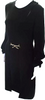 Lanvin Paris. Silver Swan Hook Detail Long Sleeve Crew Neck Black Sheath Dress