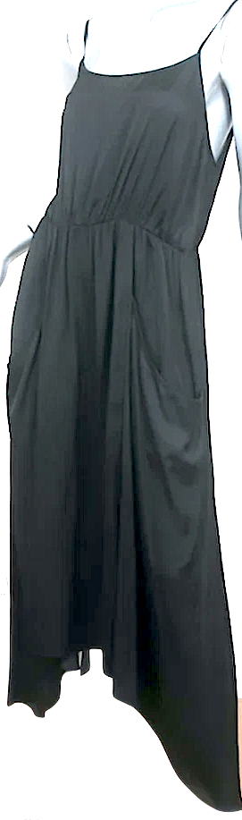 Ulla Johnson Black Satin Spaghetti Strap Midi Dress