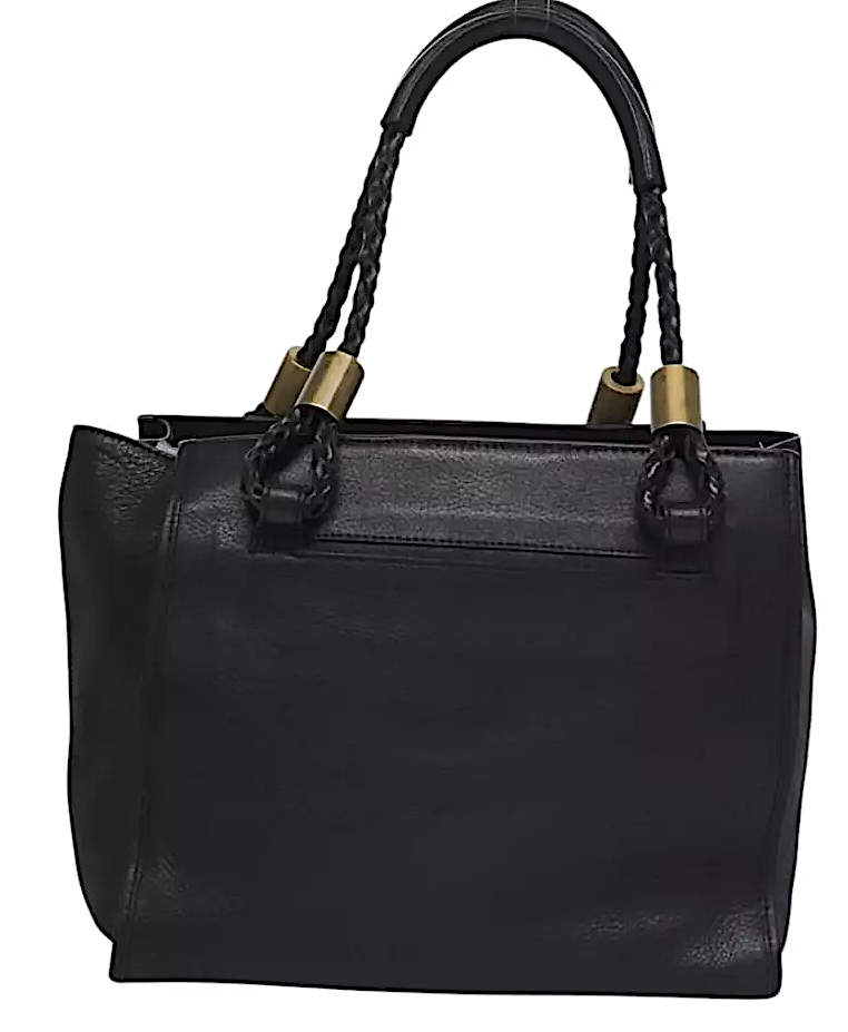 Chloe Paris. Black Leather Shoulder Bag w/Braided Leather Handles