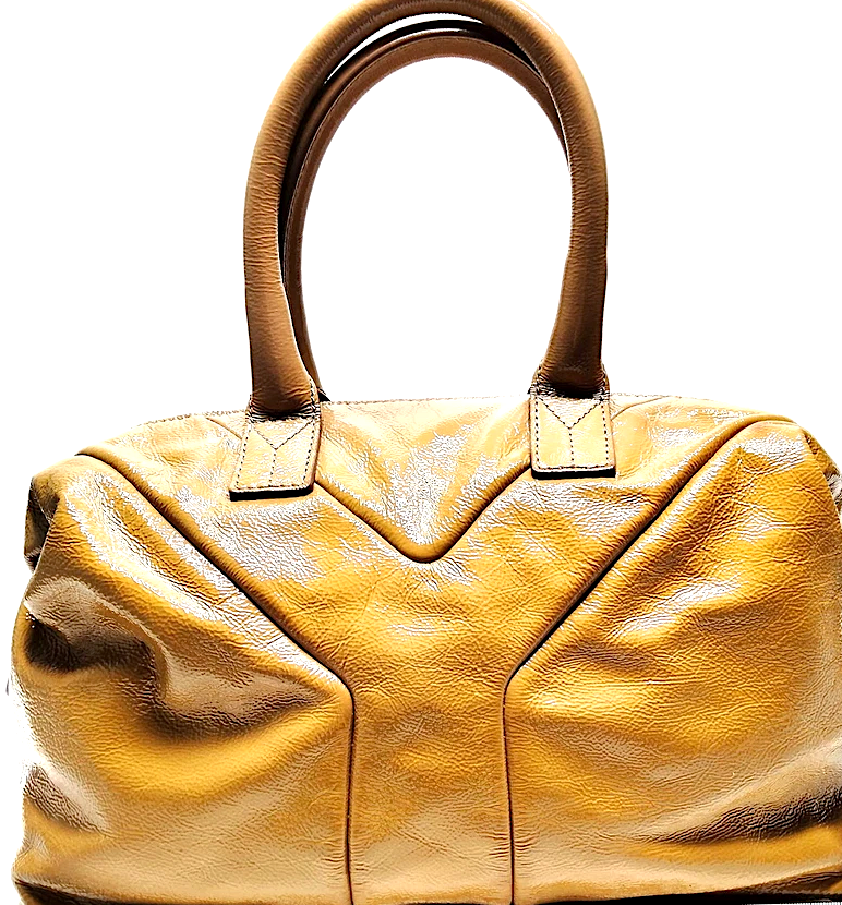 Yves Saint Laurent Paris. Honey Color "Wet Look" Coated Shoulder Bag / Hand Bag