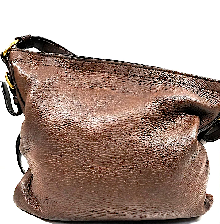 Prada Italy. Brown Pebbled Leather Shoulder Bag / Crossbody bag
