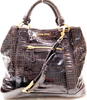 Miu Miu Italy. Brown Croc Pattern Leather Shoulder Bag / Hand Bag / Crossbody Bag