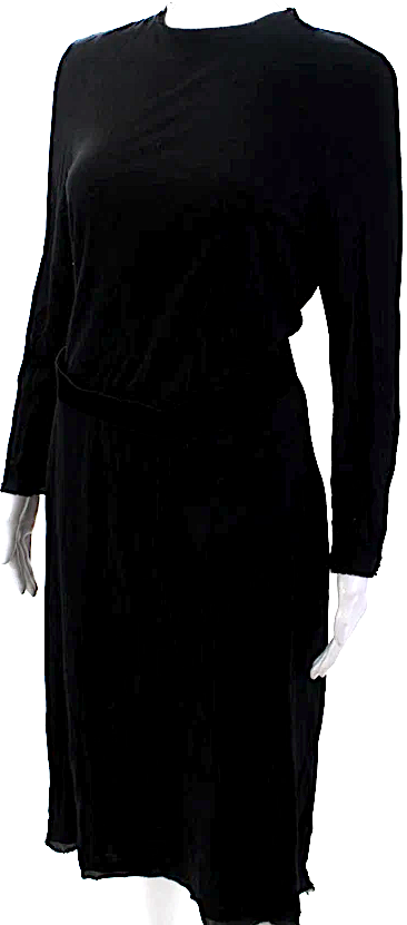 Lanvin Paris. Black Round Neck Long Sleeves Belted Mini Dress
