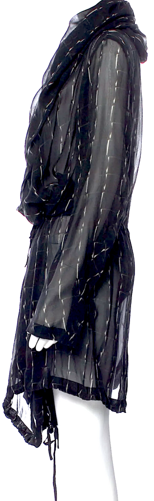 Ann Demeulemeester Belgium. Black Silk Striped 2011 Collection Knee-Length Dress