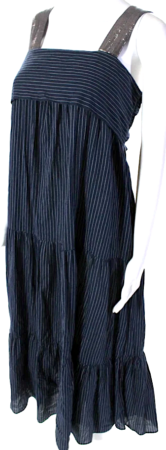Ulla Johnson NY. Striped Sleeveless Metallic Straps Blue Tie Dress