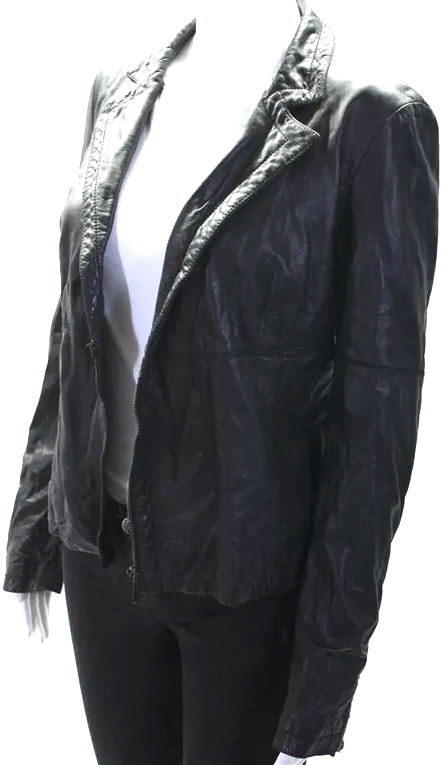 Dirk Bikkembergs Belgium. Black Lambskin Leather Zipper Closure Back Button Sleeve Details Jacket