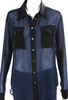 Elizabeth & James. (The Row) Navy, Black Semi-Sheer Button Front Collared Shirt