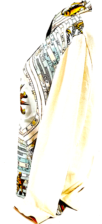 Hermes Paris. Silk/Cotton/Cashmere Scarf Print Half Button Top