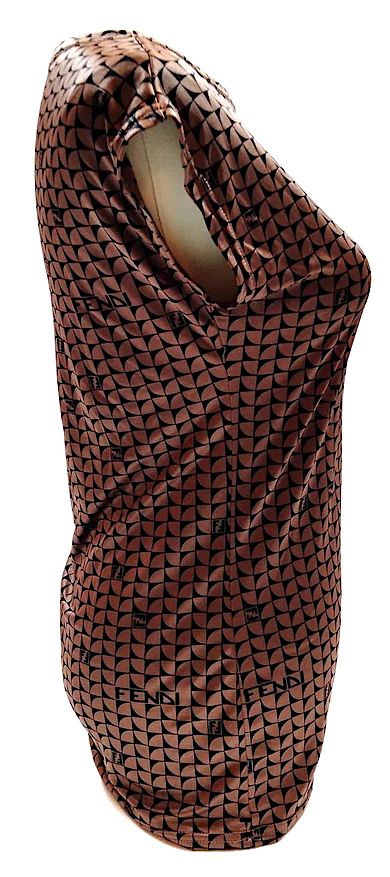 Fendi Italy. Brown Fendi Logo Nylon Short Sleeve Top