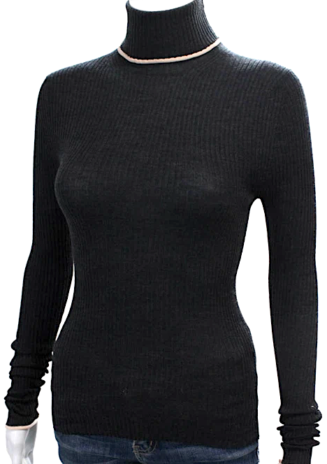ACNE Studios Sweden. Black Merino Wool Ribbed Turtleneck Pullover Sweater Top