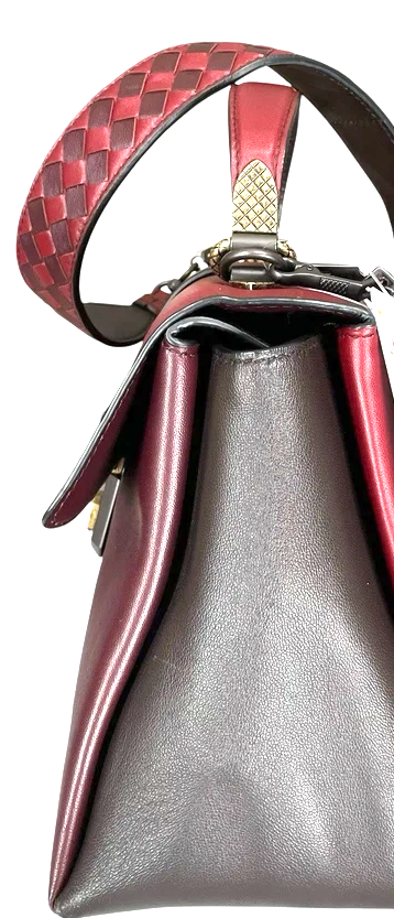 Bottega Veneta Italy. Piazza Tri-Color Leather Top Handle Woven Strap Crossbody Shoulder Bag