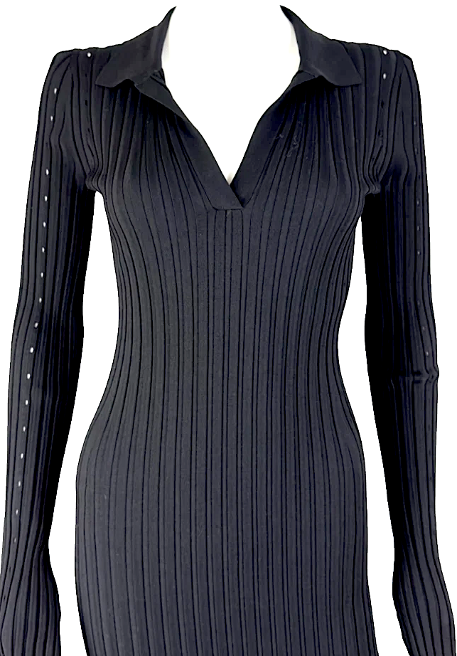 Helmut Lang New 2 4 US 40 IT XS S Black Stretch Bodycon Midi Dress