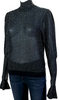 Chloe Paris. Navy Blue, Silver Back Zip Long Sleeve Metallic Knit Top