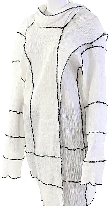 Ivan Grundahl Copenhagen. White/Black Contrast Pleats (Like Issey MIyake) Polymaide Wrap Open Dress/Coat
