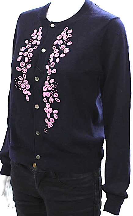 Comme Des Garcons Japan. GIRL (BY HYSTERIC GLAMOUR DESIGN) Dark Blue Floral Wool Button Cardigan