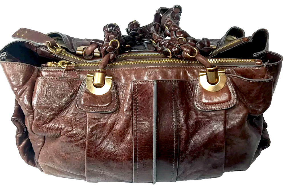 Chloe Paris. Vintage Weekender XL Brown Leather Satchel Bag / Travel Bag