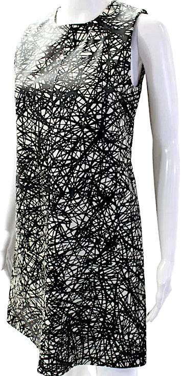 Balenciaga Paris. Black/White Back Zip Crew Neck Abstract Leather Dress