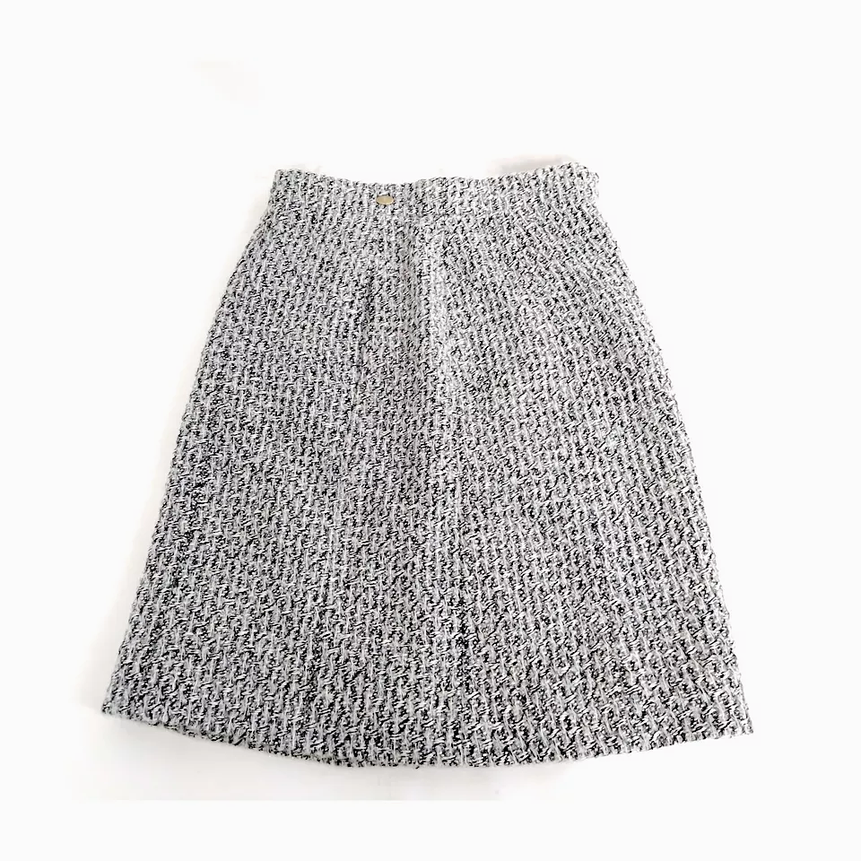 Chanel Paris. Light Grey Silk, Cotton, Nylon, Polyester Tweed Skirt